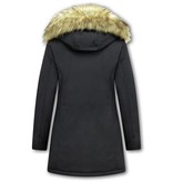 Matogla Damen Winterjacke mit Kunstpelzkragen - Slim Fit - Schwarz