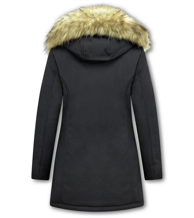 Matogla Damen Winterjacke mit Kunstpelzkragen - Slim Fit - Schwarz