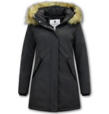 Matogla Damen Winterjacke mit Kunstpelzkragen - Slim Fit - Schwarz