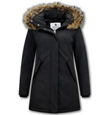 Matogla Damen Winterjacke - Mit Echtpelzkragen - Slim Fit - Schwarz