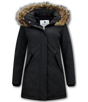 Matogla Damen Winterjacke - Mit Echtpelzkragen - Slim Fit - Schwarz