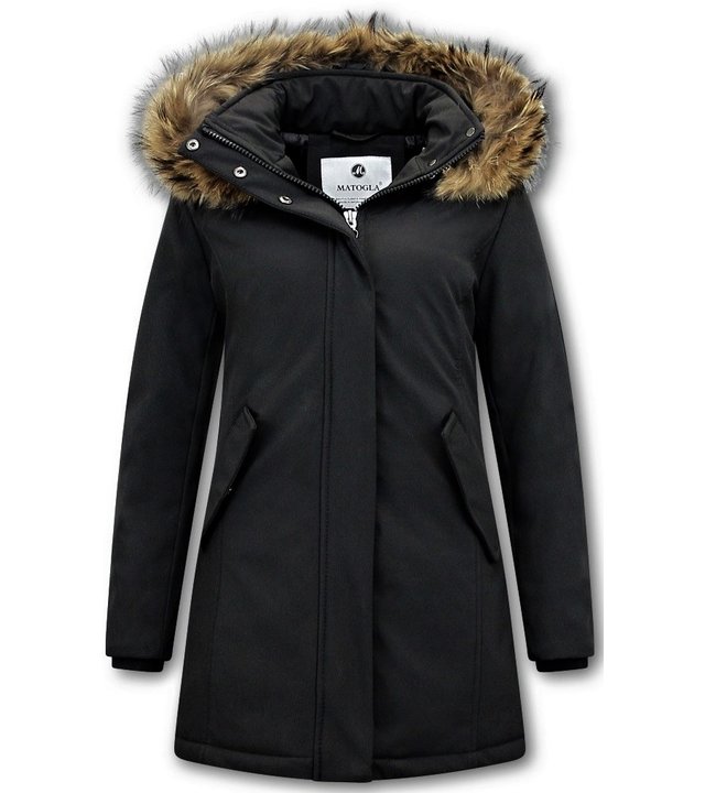 Matogla Damen Winterjacke - Mit Echtpelzkragen - Slim Fit - Schwarz