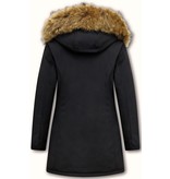 Matogla Damen Winterjacke - Mit Echtpelzkragen - Slim Fit - Schwarz