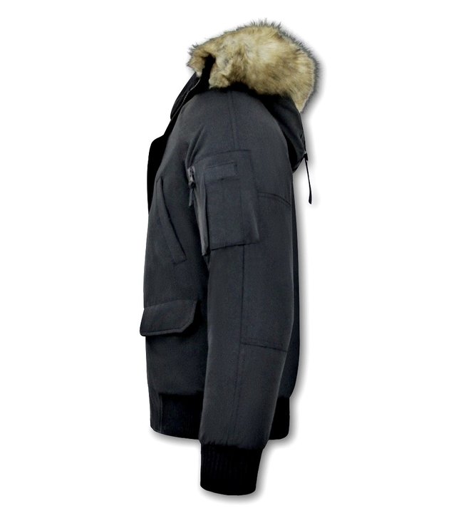 Enos Short Herren Winterjacke - Mit Kunstpelzkragen - Schwarz