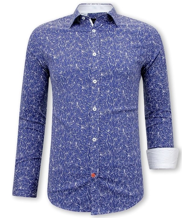 Tony Backer Blumen Hemden Herren Slim Fit - 3085 - Blau