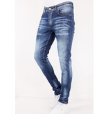 True Rise Slim Fit Jeans Farbspritzer Herren - DC-008 - Blau