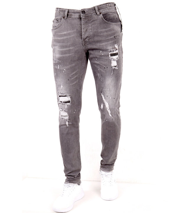 True Rise Slim fit Herren Jeans Mit Farbspritzer - DC-012- Grau