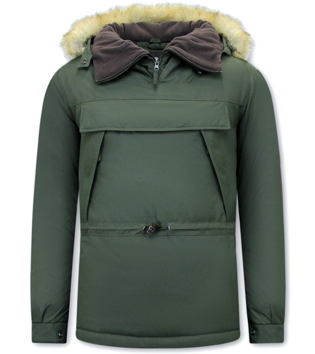 Beluomo Anorak Winterjacken Herren Mit Fellkapuze - 8591 - Grün