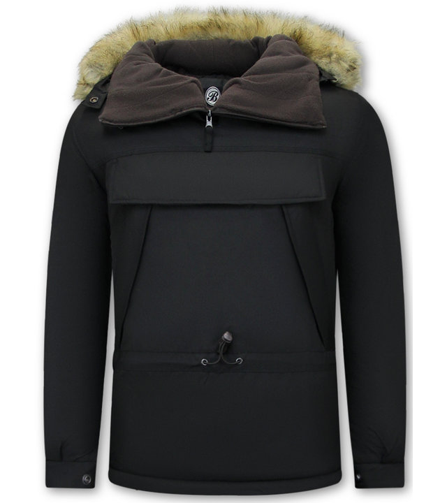 Beluomo Anorak Winterjacken Herren Mit Fellkapuze - 8591 - Schwarz