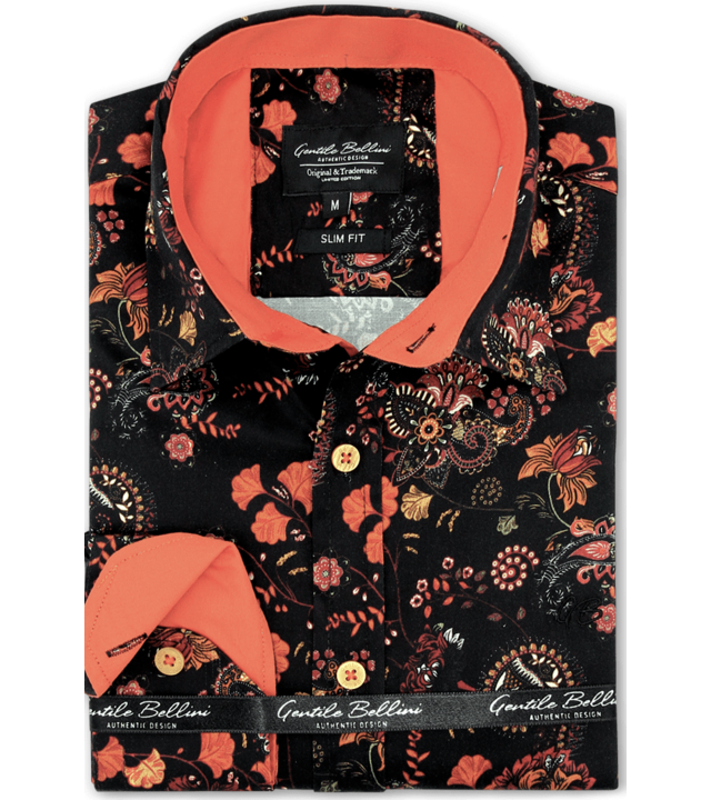 Gentile Bellini Bloemen Shirt Mannen Slim Fit - 3100 - Schwarz