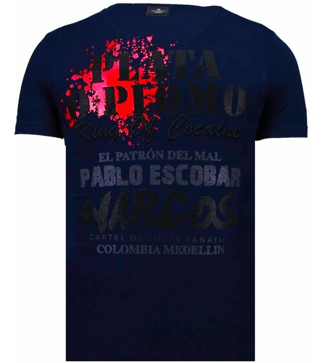 Local Fanatic Pablo Escobar Narcos - Strass T Shirt Herren - Navy / Schwarz