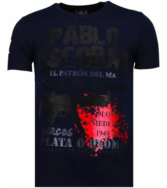 Local Fanatic Pablo Escobar Narcos - Strass T Shirt Herren - Navy / Schwarz