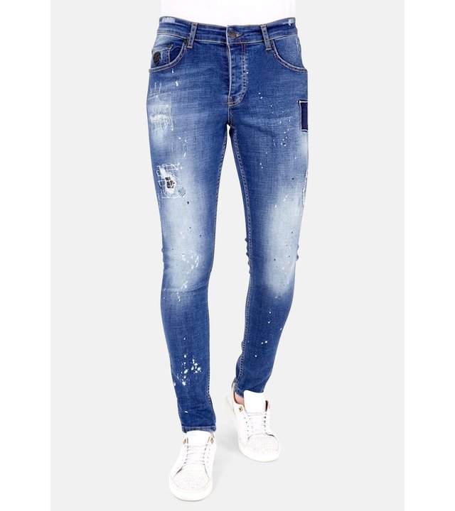 Local Fanatic Slim Fit Jeans mit Farbspritzer Herren - 1035 - Blau