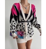 QU-Style Übergroße Strickjacke für Damen mit Leopar-Muster – 220010 – Beige/Rosa