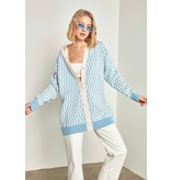 QU-Style Übergroße Strickjacke für Damen - 13143 - Beige / Blau