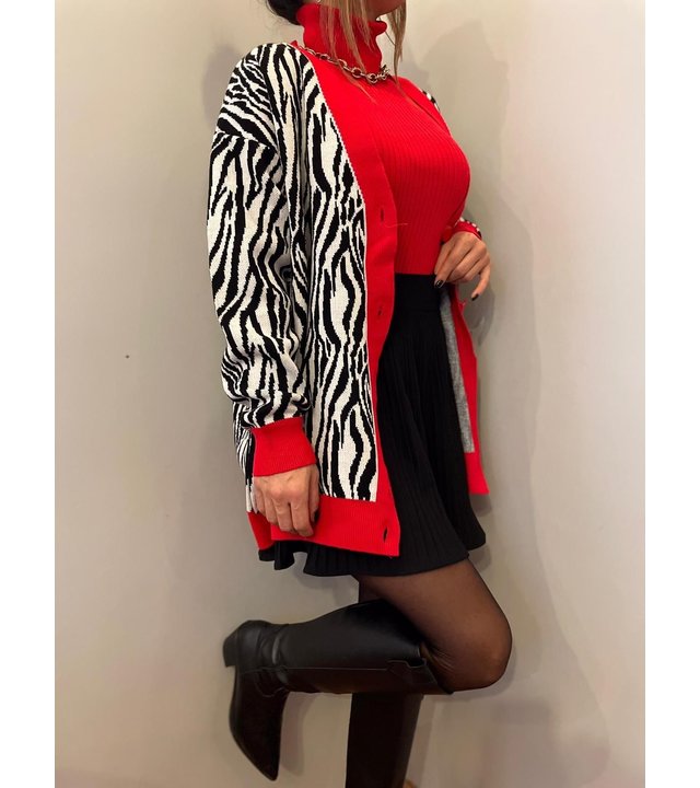 QU-Style Zebra übergroße Damen Strickjacke -13349 - Weiß / Schwarz