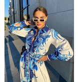 Msn-Collection Royal Long Flowers Kleid - 21306 - Weiß / Blau