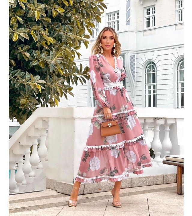 New-Imperial Royal Luxury Print Kleid - 1868 - Rosa