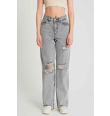 Robin-Collection Gerippte Jeans mit hoher Taille - D83618 - Grau Robin-Collection Gerippte Jeans mit hoher Taille - D83618 - Grau