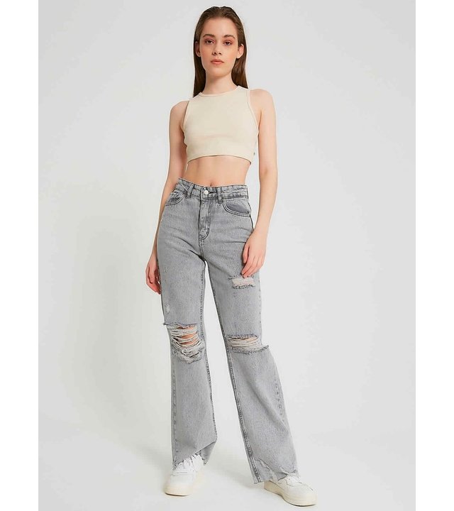 Robin-Collection Gerippte Jeans mit hoher Taille - D83618 - Grau