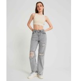 Robin-Collection Gerippte Jeans mit hoher Taille - D83618 - Grau Robin-Collection Gerippte Jeans mit hoher Taille - D83618 - Grau