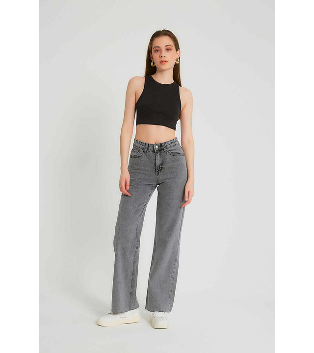 Robin-Collection Basic-Jeans mit hoher Taille - D83606 - Grau
