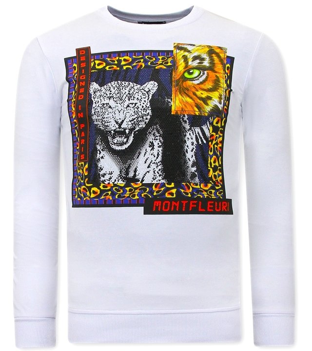 Tony Backer Sweater Herren Tiger Poster - 3627 - Weiß