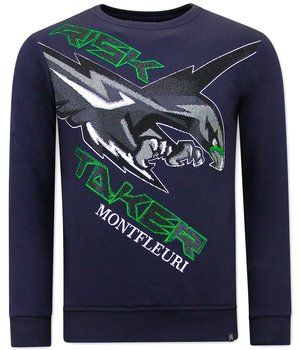 Tony Backer Sweater Herren Eagle Head Print - 3645 - Blau