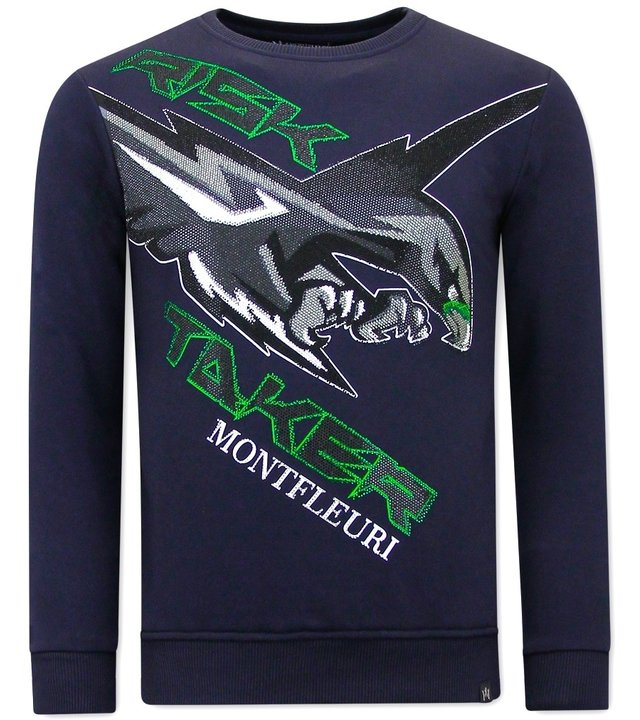 Tony Backer Sweater Herren Eagle Head Print - 3645 - Blau