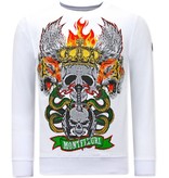 Tony Backer Heren Sweater met Print - Skull Head - 3662 - Wit