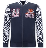 Tony Backer Herren Strickjacke mit Print Tiger Design - 3689 - Blau