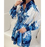 Msn-Collection Mittellanges Luxus-Damenkleid - 20246 - Weiß / Blau