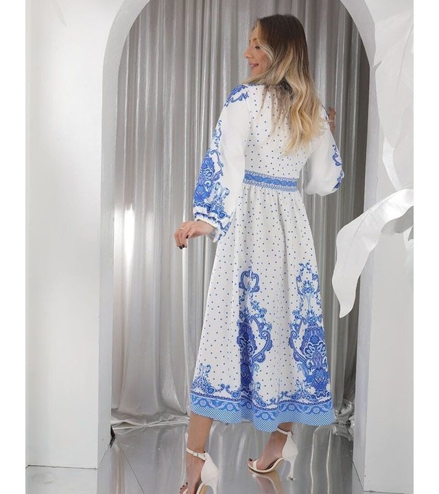 Msn-Collection Langes Luxus-Damenkleid - 21405 - Weiß / Blau