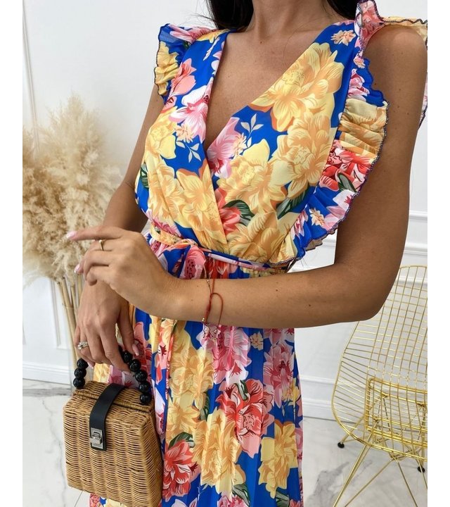 Msn-Collection Langes Luxus-Damenkleid - 22179 - Gelb / Blau