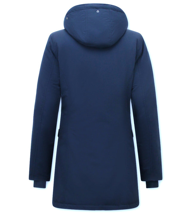 Matogla Damen Lange Winterjacke Tailliert Blau