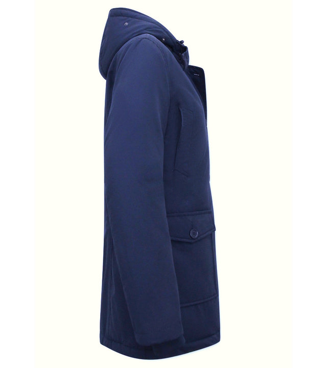 Matogla Damen Lange Winterjacke Tailliert Blau