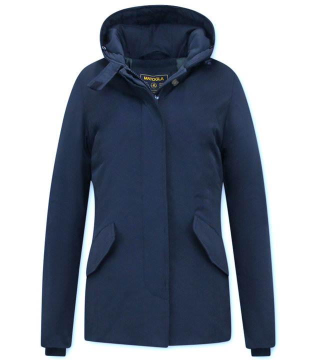 Matogla Damen Kurze Winterjacke Tailliert - Blau