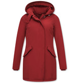 TheBrand Damen Winterjacke Lang Tailliert mit Kapuze - Rot