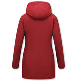 TheBrand Damen Winterjacke Lang Tailliert mit Kapuze - Rot