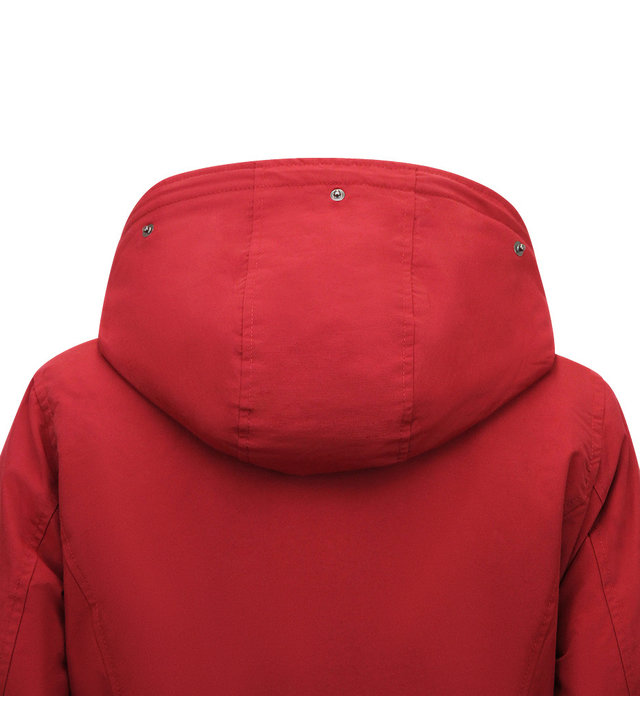 TheBrand Damen Winterjacke Lang Tailliert mit Kapuze - Rot