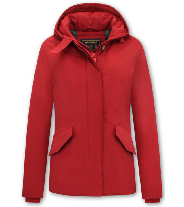 Matogla Winterjacke Damen Tailliert Kurz - Rot