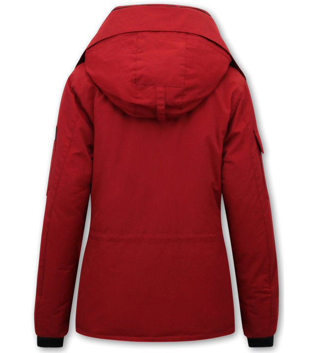 Matogla Kurze Winterjacke Damen Rot mit Kapuze