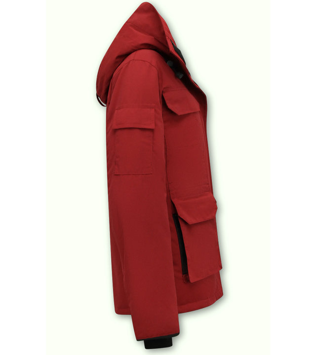 Matogla Kurze Winterjacke Damen Rot mit Kapuze