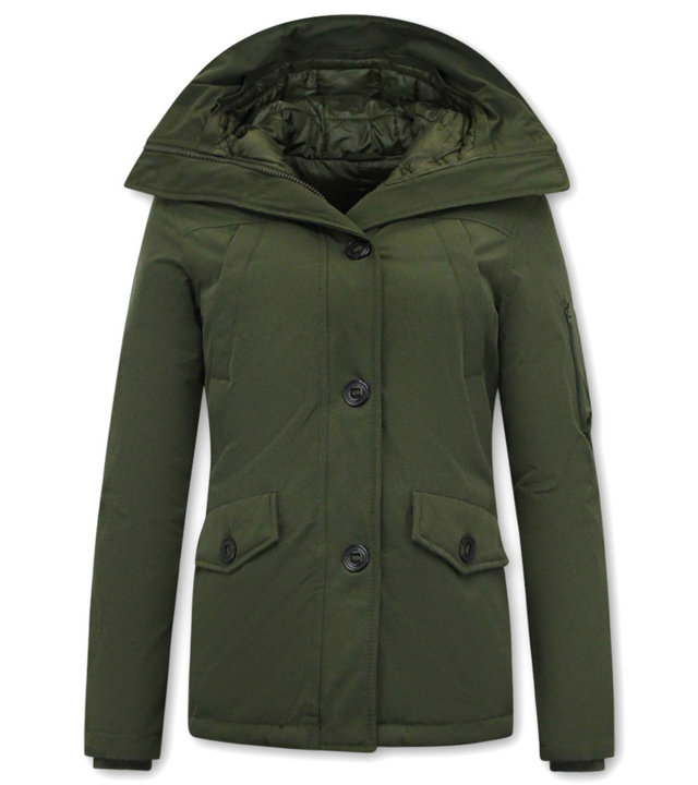 TheBrand Damen Winterjacke Kurze mit Kapuze - Grün