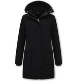 Gentile Bellini Lange Schwarze Lange Winterjacke Damen mit Kapuzen Jas Dames Parka - 2728 - Zwart