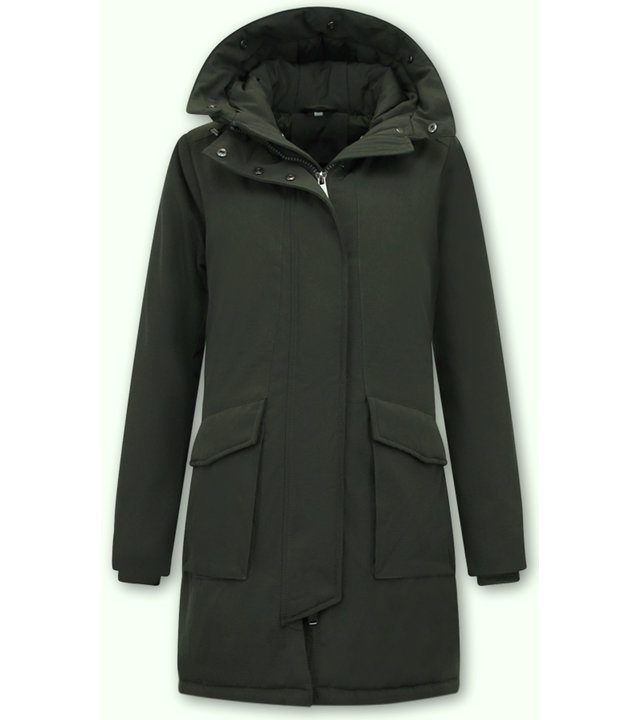 Gentile Bellini Damen Lange Winterjacke mit Kapuzen Grün