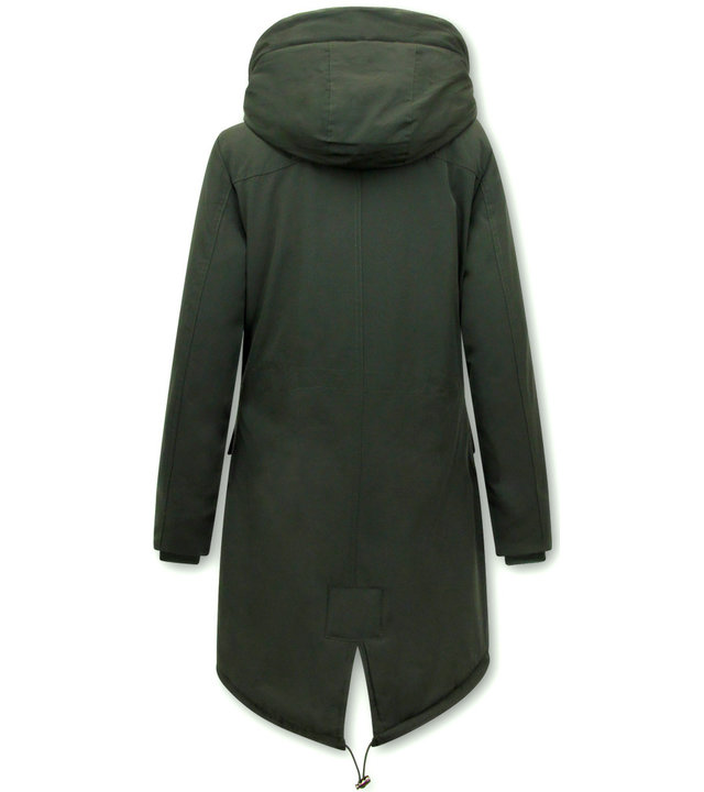 Gentile Bellini Damen Lange Winterjacke mit Kapuzen Grün