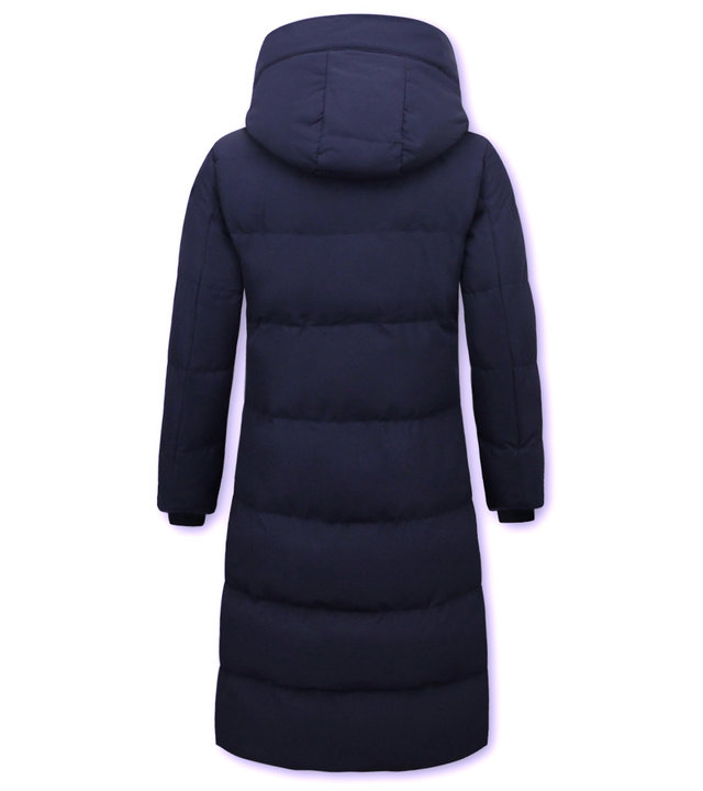 Matogla Lange Winterjacke Damen mit Kapuzen - Blau