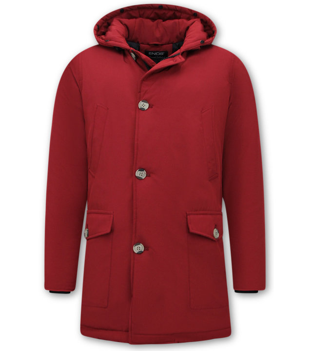 Enos Langer Winterparka Herren mit Kapuzen - Rot