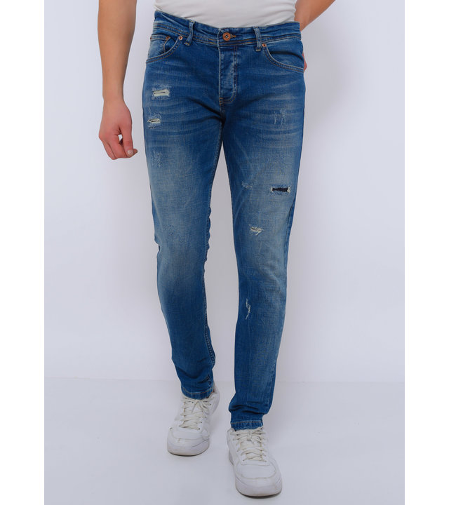 True Rise Slim Fit Jeans Mit Rissen Männer - DC-036 - Blau